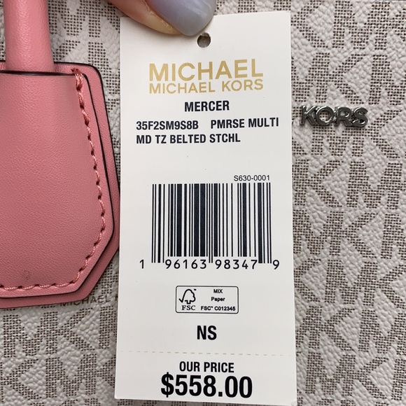 MICHAEL KORS MERCER MEDIUM TOP ZIP BELTED SATCHEL PRIMROSE MULTI SIGNATURE - Picture 16 of 16